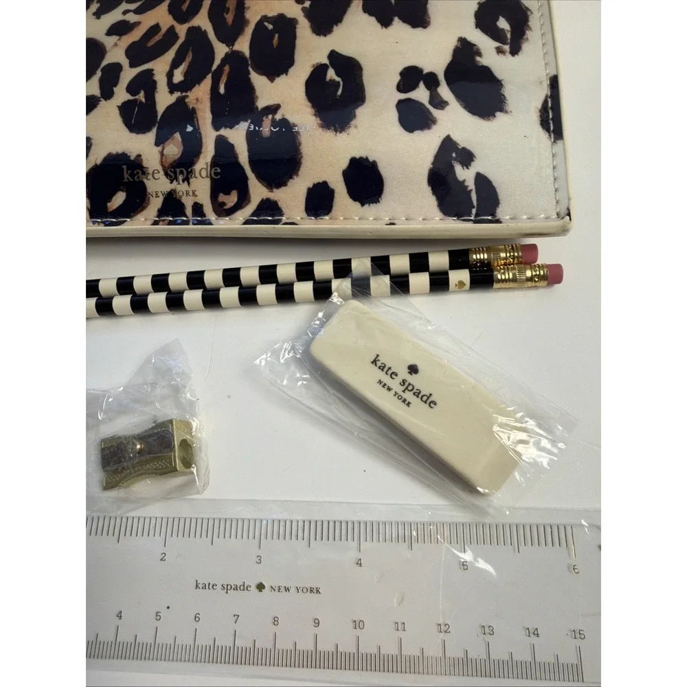 KATE SPADE New York 164752 LEOPARD Pencil Pouch, Sharpener, Eraser, Ruler
